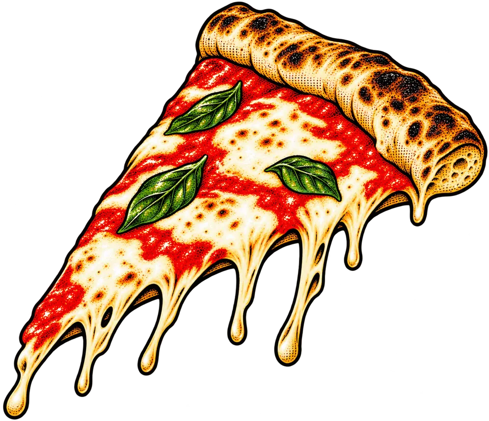 Ilustración pop art de una pizza Margherita napoletana